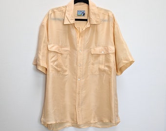 Peach Silk Shirt Vintage Silk Short Sleeve Shirt Orange Silk Button Down Shirt XL Silk Button Up Shirt Vintage Short Sleeve Men's Silk Shirt