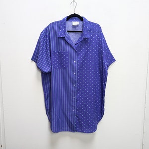 Stripe Shirt Vintage Patterned Shirt Short Sleeve Shirt Polka Dot Shirt Purple Shirt Striped Shirt Dress Vintage Button Down Oversize Shirt