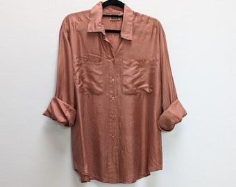 Pink Silk Shirt Vintage Silk Shirt Medium Silk Button Down Shirt Pink Silk Button Up Shirt Medium Shirt Men's Silk Shirt Vintage Pink Shirt