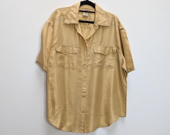 Yellow Silk Shirt Vintage Silk Short Sleeve Shirt Medium Silk Button Down Shirt Yellow Silk Button Up Shit Vintage Shirt Men's Silk Shirt M