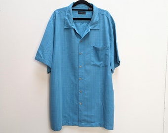 Blue Shirt Vintage Short Sleeve Shirt XL Button Down Shirt Blue Button Up Shirt XL Blue Shirt Vintage Button Down Short Sleeve Men's Shirt
