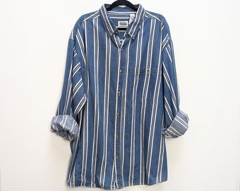 Blue Stripe Denim Shirt Vintage Stripe Shirt Denim Button Down Shirt Oversize Shirt Blue Striped Button Up Shirt Vintage Denim Shirt Blue