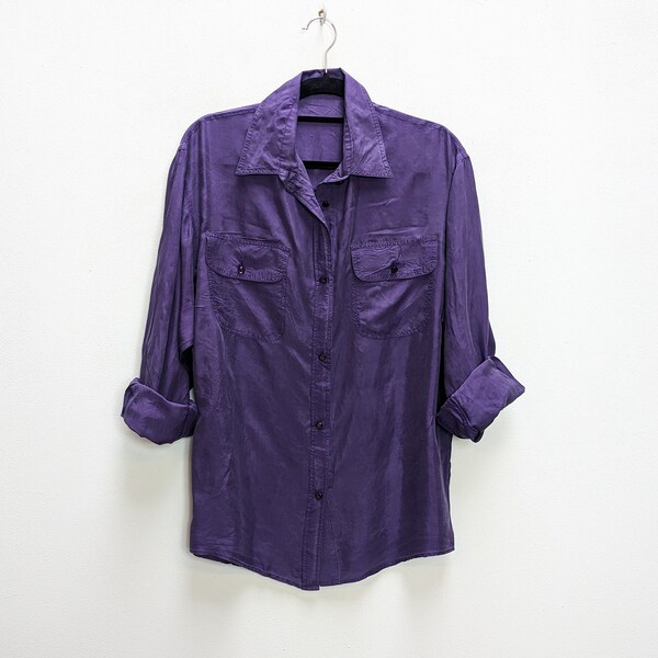 Purple Silk Shirt Vintage Silk Shirt Medium Silk Button Down Shirt Purple Silk Button Up Shirt Vintage Purple Shirt Men's Silk Shirt Medium