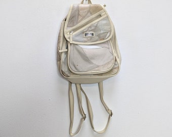 White Faux Leather Backpack Vintage White Backpack Bag Patchwork Leather Backpack White Faux-Leather Bag Vintage Patchwork Style Leather Bag