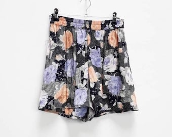 Floral Shorts Vintage Floral Patterned Shorts Blue Floral Print Shorts Small High Waisted Shorts Vintage Pink Floral Shorts Small Shorts S