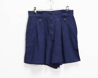 Blue Shorts Vintage Blue High Waisted Shorts Blue Linen Shorts Small Women's Shorts Vintage High Waist Shorts Ladies Linen Shorts Blue Small
