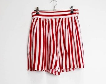 high waisted red and white striped shorts