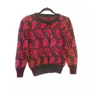 Pink Paisley Jumper Vintage Patterned Sweater Pink Paisley Patterned Jumper Paisley Sweater Vintage Jumper Black Patterned Sweater Medium M
