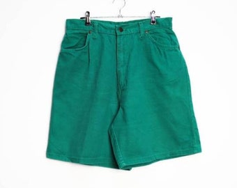 green denim shorts