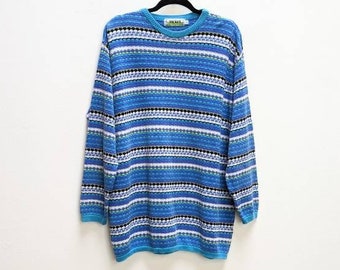 Blue Patterned Jumper Vintage Jumper Patterned Sweater Large Knit Jumper Blue Patterned Knit Sweater Large Jumper Vintage Sweater Large Knit