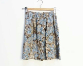 Floral Mini Skirt Vintage Button-Down Mini-Skirt XS Blue Floral Skirt Women's High Waisted Skirt Vintage Grey Floral Button-Down Skirt XS