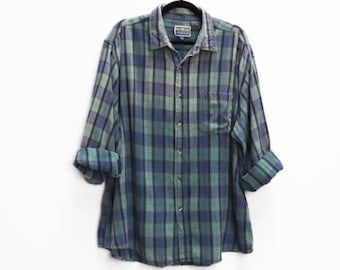ON SALE GreenBlue Plaid Cotton Flannel shirt from 90/'sgrungeUnisex