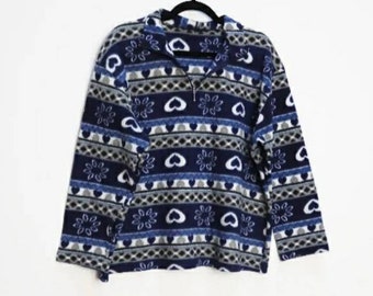 Sudadera de lana con estampado azul Sudadera de lana vintage Media cremallera Jersey de lana de lana azul Sudadera de media cremallera Sudadera de lana con estampado vintage L