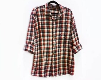 Blue Check Flannel Shirt Vintage Red Checkered Shirt Flannel Button Down Shirt Blue Check Shirt Vintage Checkered Flannel Button Up Shirt