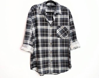 Grey Plaid Flannel Shirt Vintage Plaid Shirt Grey Check Flannel Button Down Shirt Gray Plaid Flannel Button Up Shirt Vintage Check Flannel