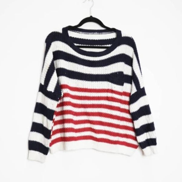 Navy Stripe Jumper Vintage Striped Jumper Red Stripe Sweater Stripe Knit Jumper Blue Striped Knit Sweater Vintage Jumper Wool Jumper Medium