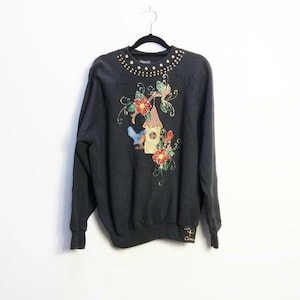 Christmas Sweatshirt Vintage Novelty Christmas Jumper Black Sweatshirt Glitter Christmas Sweater Festive Scene Ugly Christmas Jumper Xmas