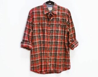 Red Plaid Shirt Vintage Plaid Button Down Shirt Medium Shirt Grey Plaid Shirt Checkered Button-Down Plaid Shirt Vintage Button Up Shirt Gray