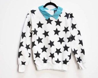 Star Pattern Sweatshirt Vintage Star Sweatshirt Patterned Jumper Collared Sweatshirt Star Print Sweater Vintage Star Jumper Collared Sweater