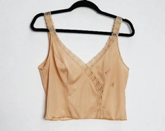 Sheer Orange Crop Top Vintage Lacy Crop Top Sheer Cropped Cami Top Lacy Cami Crop Top Orange Cropped Camisole Top Vintage Sheer Crop Cami S
