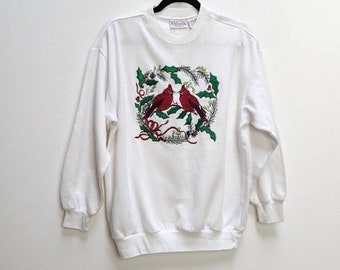 Christmas Bird Sweatshirt Vintage Sweatshirt Embroidered Sweatshirt Christmas Sweatshirt Bird Jumper Embroidered Sweater Vintage Jumper S