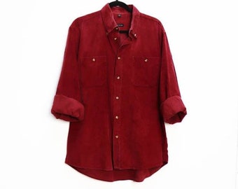 Burgundy Corduroy Shirt Vintage Red Thick Cord Shirt Vintage Burgundy Chunky Corduroy Shirt Medium Red Cord Button Down Thick Corduroy Top M