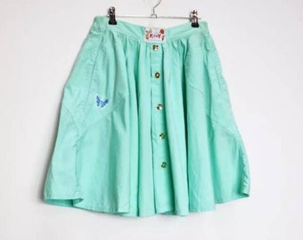 Turquoise Mini Skirt Vintage Mini Skirt Turquoise Skirt Medium Button Down Skirt High Waisted Skirt Vintage Skirt Button Down Mini Skirt M