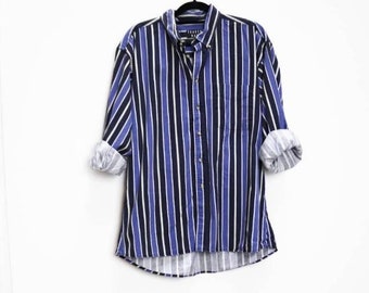 Blue Stripe Shirt Vintage Navy Striped Shirt Men&#39;s Stripe Shirt XL Stripe Button Down Shirt Vintage Blue Striped Button-Down Shirt Stripe XL