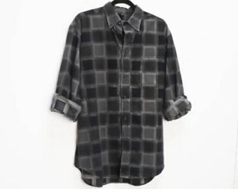Grey Check Corduroy Shirt Vintage Cord Shirt Checkered Corduroy Button Down Shirt Grey Check Cord Button Up Shirt Vintage Button-Down Cord L