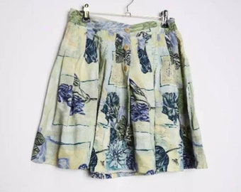 Green Floral Mini Skirt Vintage Mini Skirt Blue Floral Skirt Patterned Mini Skirt Small Mini-Skirt Women's Skirt Vintage Skirt Yellow Floral