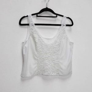 Blanco encaje recortar top Vintage blanco brillante cami top lacy blanco Cami Top Vintage blanco sheer Crop Top blanco encaje cromado camisola Top S