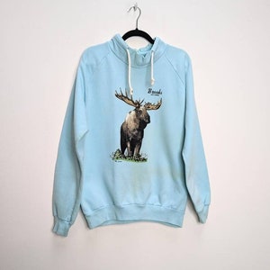 Moose Sweatshirt Vintage Sweatshirt Blue Sweatshirt XL Moose Graphic Sweatshirt Moose Jumper Graphic Sweater Vintage Graphic Sweatshirt XL