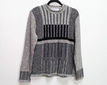 Grey Patterned Jumper Vintage Sweater Grey Jumper Gray Patterned Sweater Small Jumper Patterned Knit Sweater Vintage Jumper Small Black Knit
