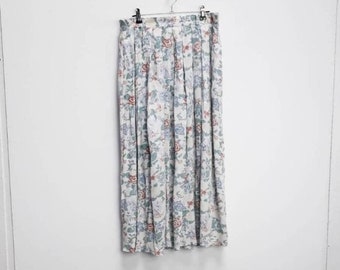 White Floral Skirt Vintage Blue Floral Long Skirt Large Women's Floral Midi Skirt Vintage White Floral Pattern Skirt Midi-Skirt Large Skirt