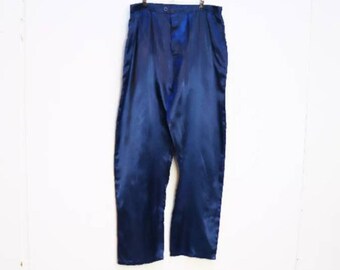 Blue Satin Pyjama Bottoms Vintage Satin Trousers XL Blue Pyjama Bottoms Satin Pants Blue Satin Pyjamas Women's Pyjamas Vintage Blue Trousers