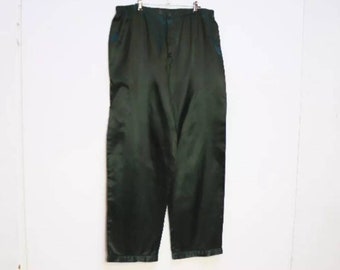 Satin Pyjama Bottoms Vintage Satin Trousers Green Pyjama Pants XL Satin Pyjamas Dark Green Trousers Women's Pyjama Bottoms Vintage Trousers