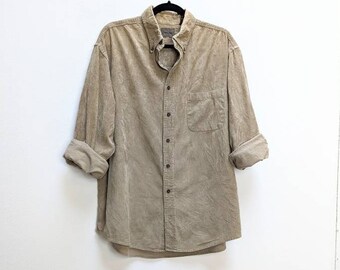 Beige Corduroy Shirt Vintage Cord Shirt Large Corduroy Button Down Shirt Beige Cord Button Up Shirt Vintage Button-Down Corduroy Shirt Large