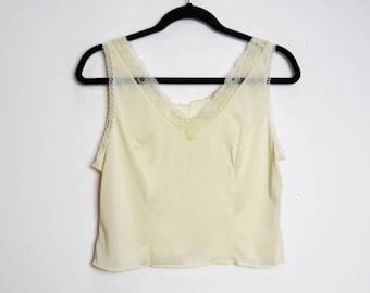 Gelbes Spitzen Crop Top Vintage Schnürsenkel Top Kleine Gelbe Crop Top Schieren Gelb Crop Top Vintage Cropped Camisole Spitze Sheer Crop Cami Top S