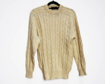 Cream Cable Knit Jumper Vintage Thin 