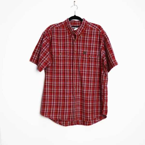 Red Plaid Shirt Vintage Wrangler Shirt Short Sleeve Shirt XL Men's Shirt Red Plaid Short Sleeve Wrangler Button Down Vintage Check Shirt XL