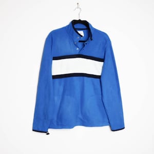 Blue Stripe Fleece Sweatshirt Vintage Blue Fleece Stripe Sweatshirt Large Fleece Jumper Striped Fleece Vintage Fleece Soft Fleece Sweater L