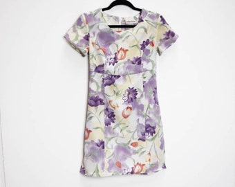 White Floral Dress Vintage Purple Floral Mini Dress Small Dress White Floral Pattern Dress Vintage Floral Mini-Dress Small Women's Dress S