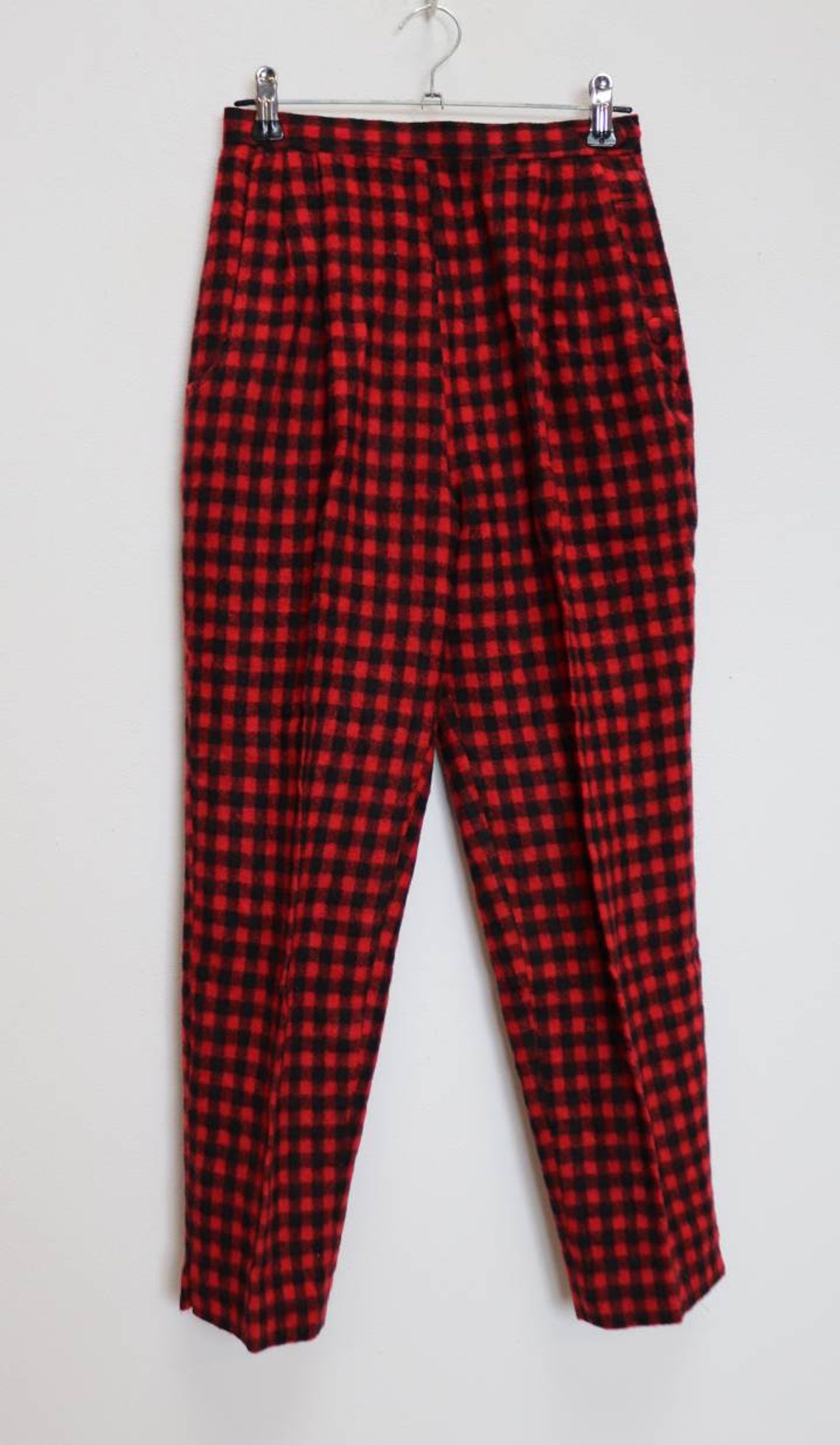 Red Gingham Trousers Vintage Wool Trousers Red Check Trousers | Etsy