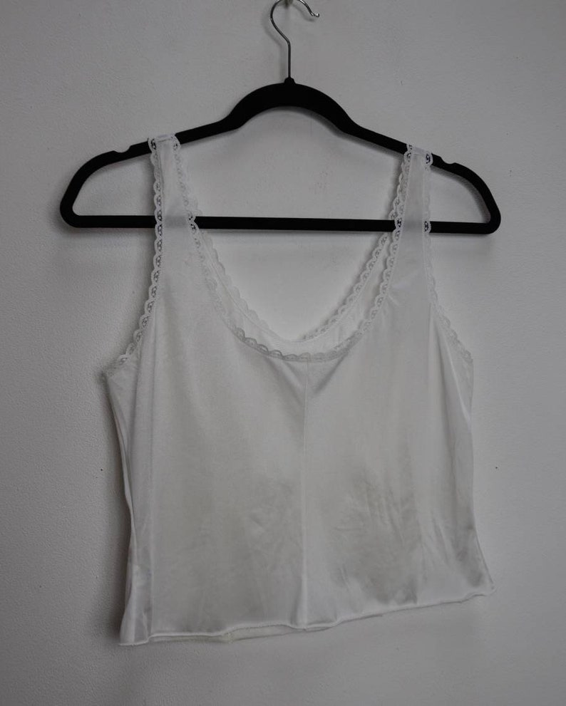 Sheer White Crop Top Vintage Lace Cropped Cami Top Small White Lacy Crop Top Vintage Sheer Cropped Camisole Top White Lace Crop Cami Top S