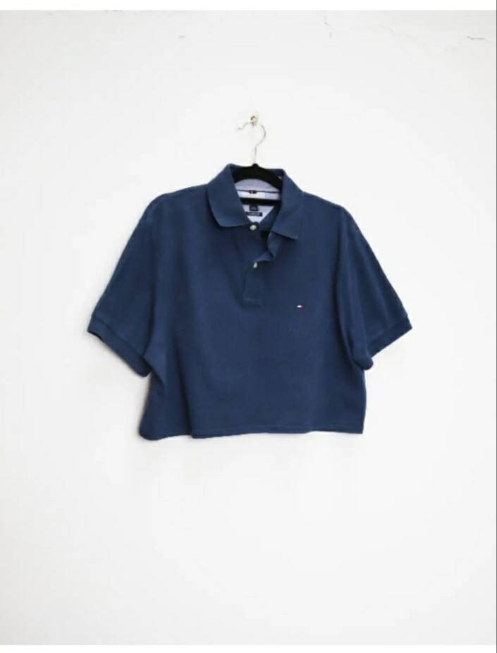 Tommy Hilfiger Crop Top Vintage Cropped Polo Top Blue Crop Top
