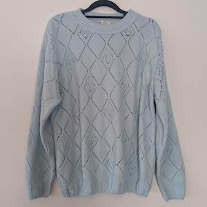 Blue Jumper Vintage Jumper Large Knit Jumper Light Blue Sweater Patterned Jumper Vintage Knit Jumper Large Knit Sweater Patterned Knit Large
