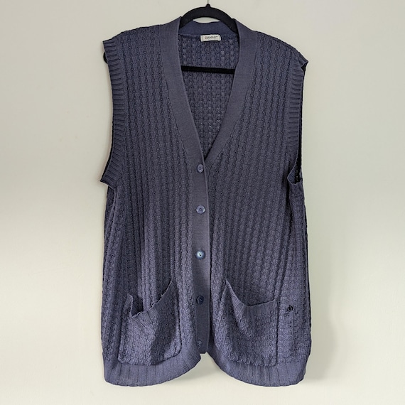 Navy Sweater Vest Vintage Sweater Vest Button Down Sweater Vest XL