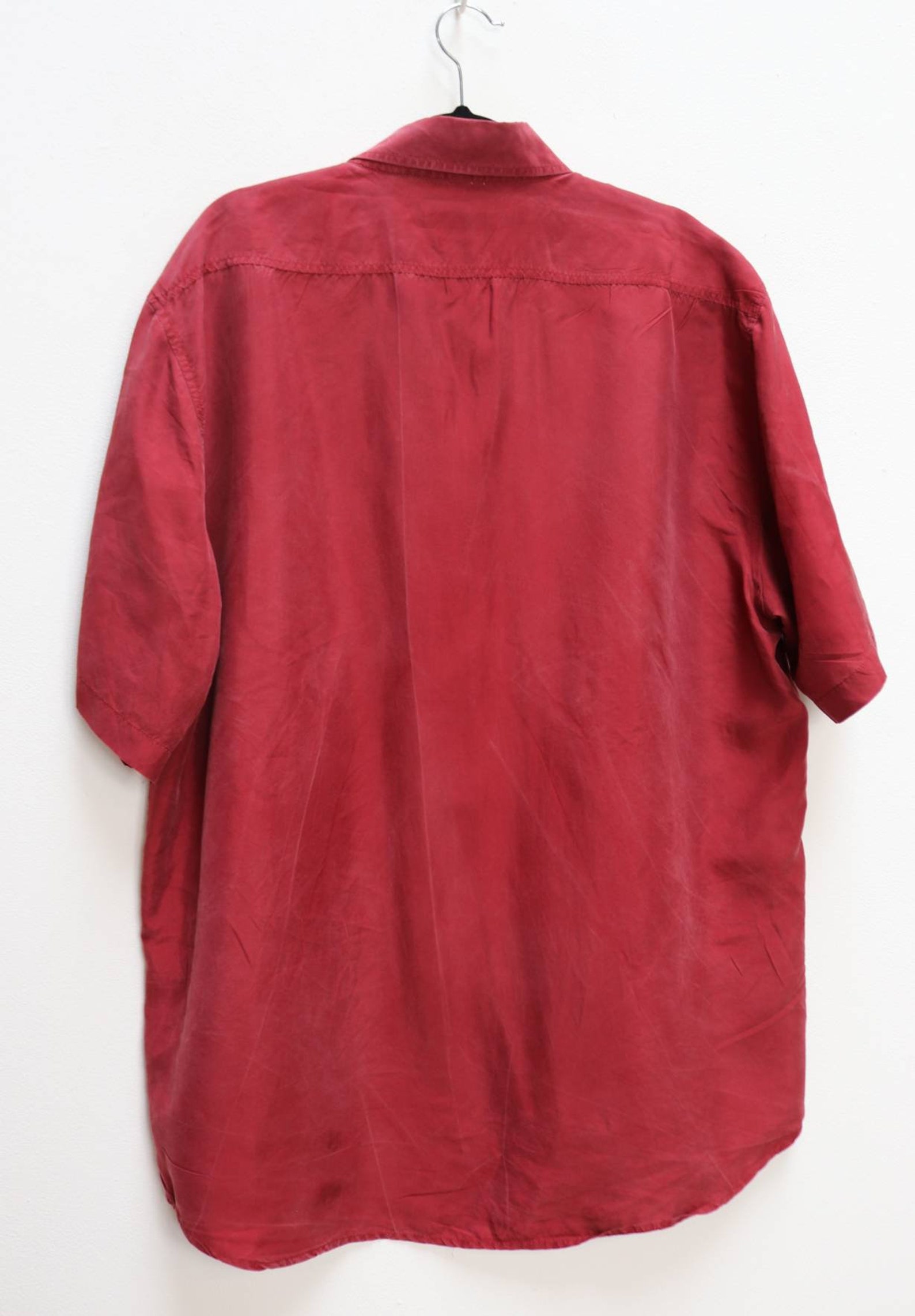 mens red silk button down shirt