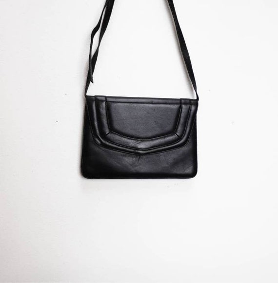 Faux Leather Handbag Vintage Black Structured Bag… - image 1