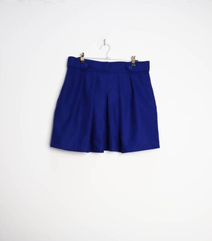 Image of Blue Mini-Skirt Vintage Wool Skirt Medium Women's Mini Blend Short